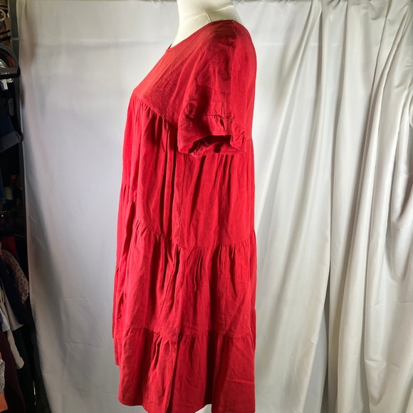 Umgee USA Red Linen Blend Tiered Mini Dress Short Sleeve Casual Womens Small New - Picture 5 of 13